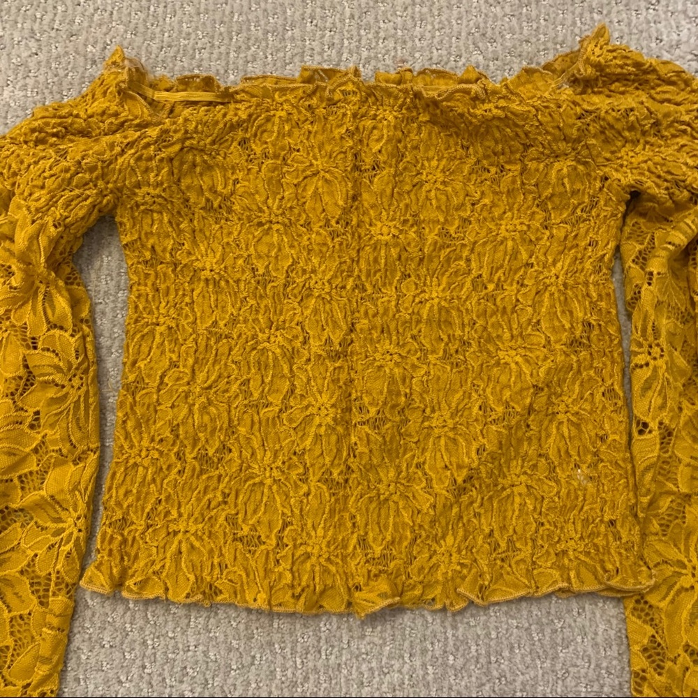 Mustard Yellow Bell Sleeved Crop Top - Picture 2 of 2